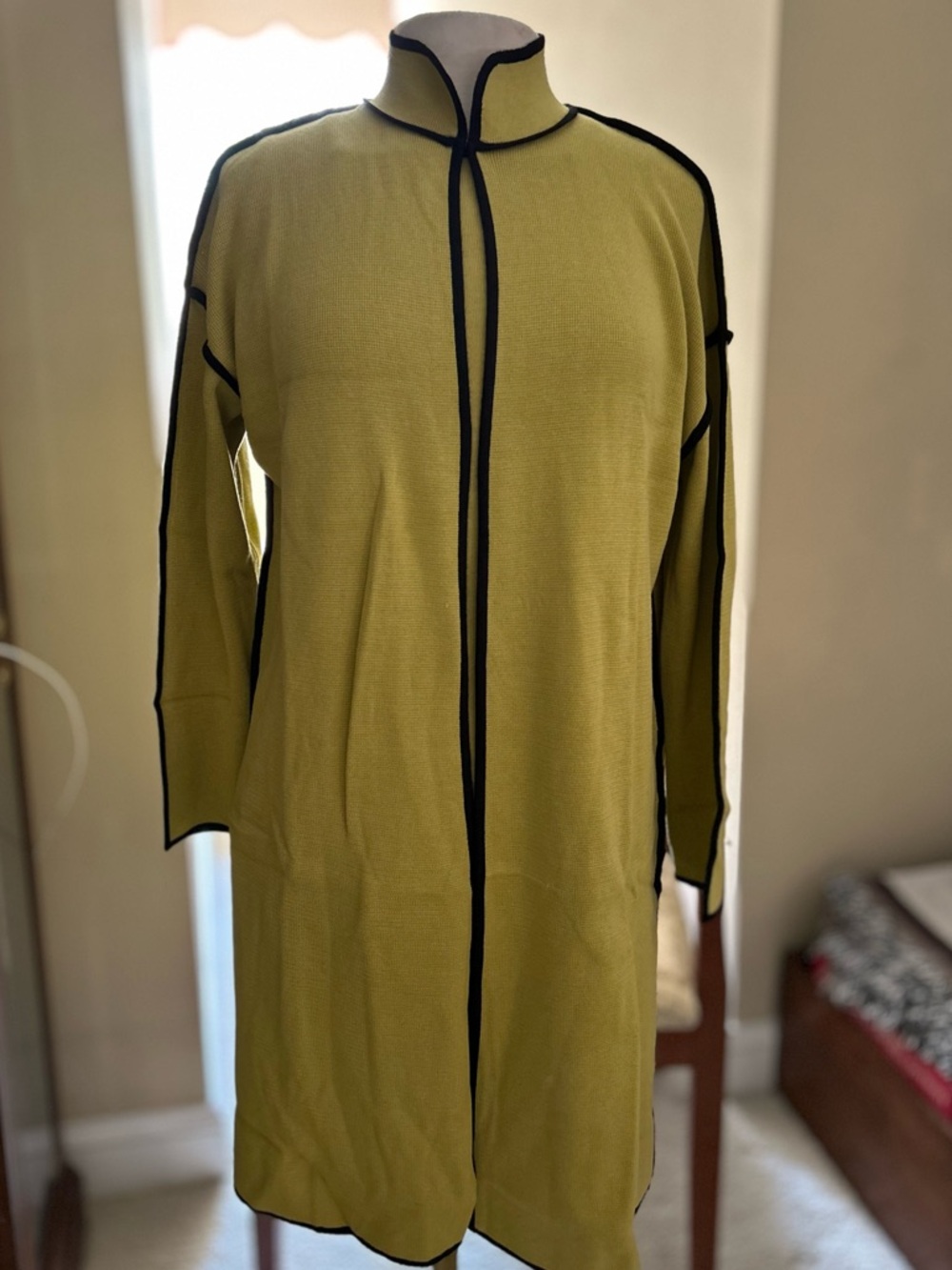 MarlaWynne Olive Green Long Cardigan Set with Black Trim